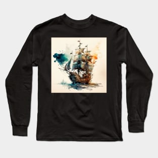 Pirate Ship watercolour Long Sleeve T-Shirt